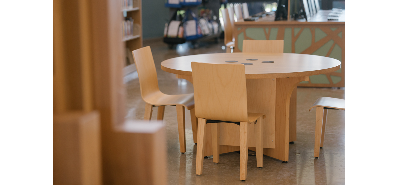 Wooden Kestrel Child Chairs and Quad Table at Vivian J Lincoln Fort Worth Library