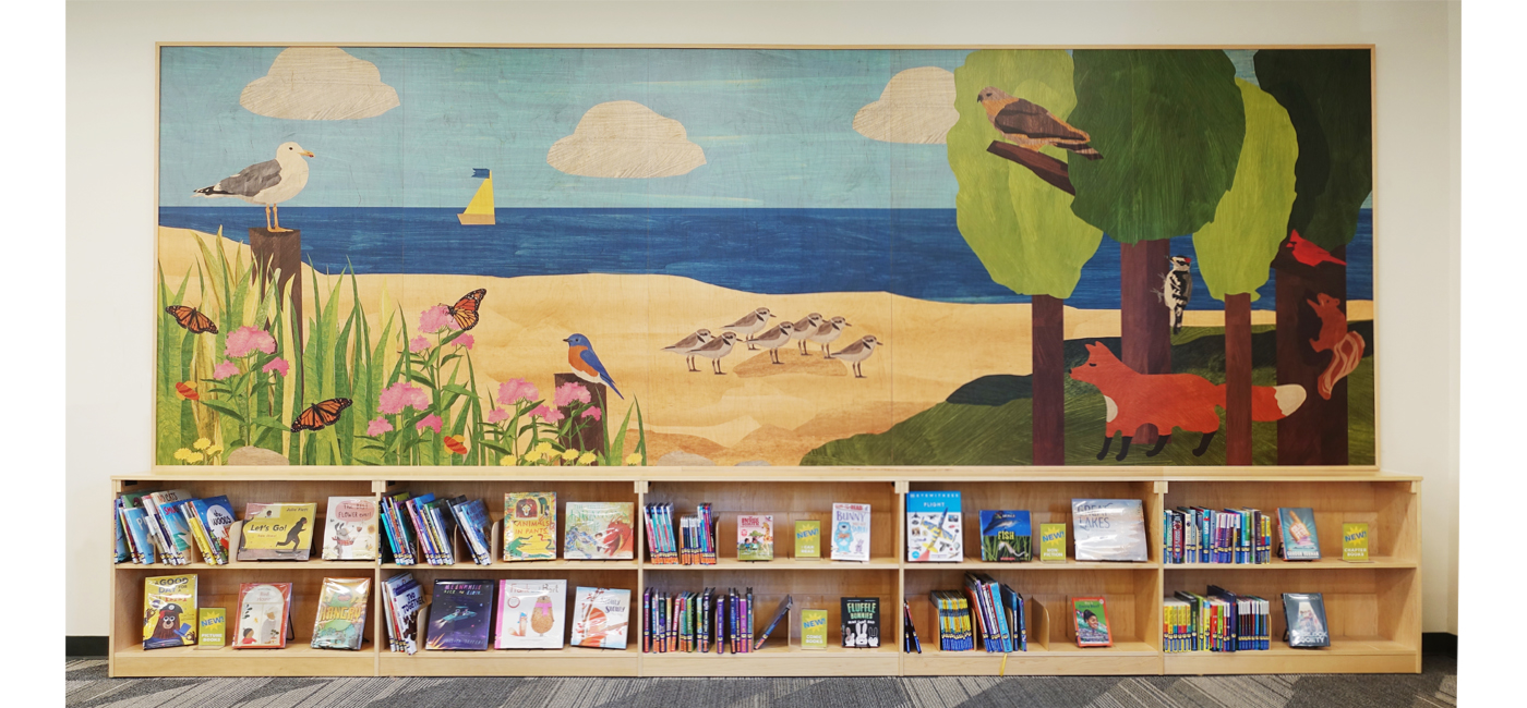 Wall Mural for children's library wall, with local flora and fauna